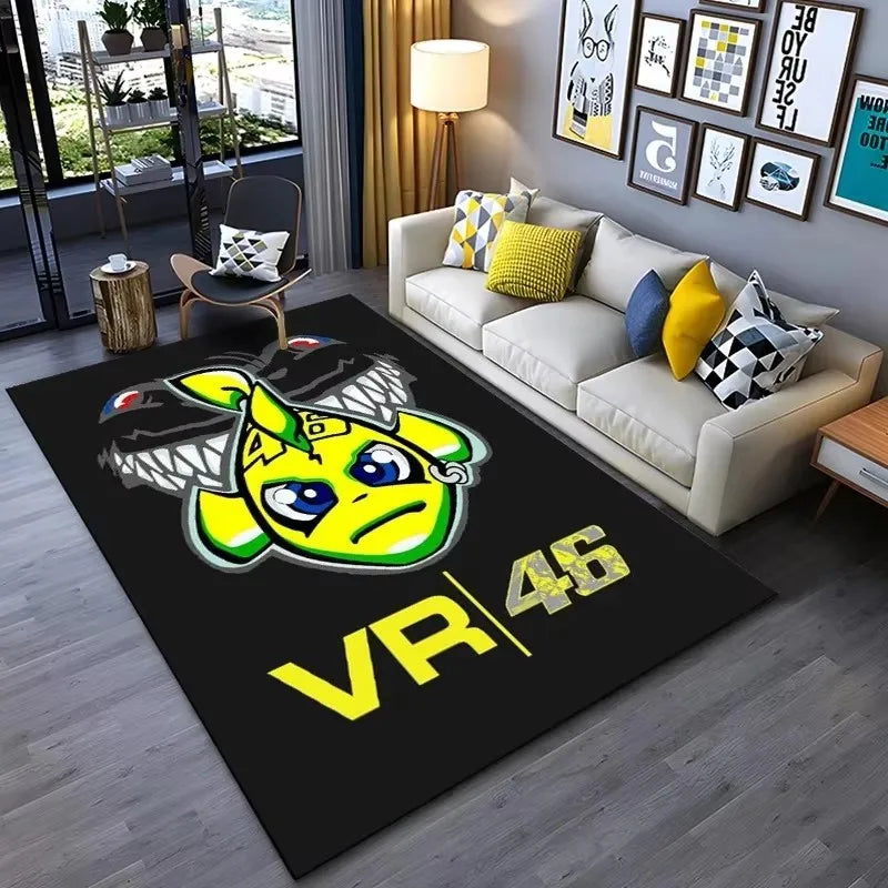 Motorcycle Racer The Doctor Carpet Mat Black Yellow Racing Track Living Room Rug with Number 46 Dynamic Design Home Decoration