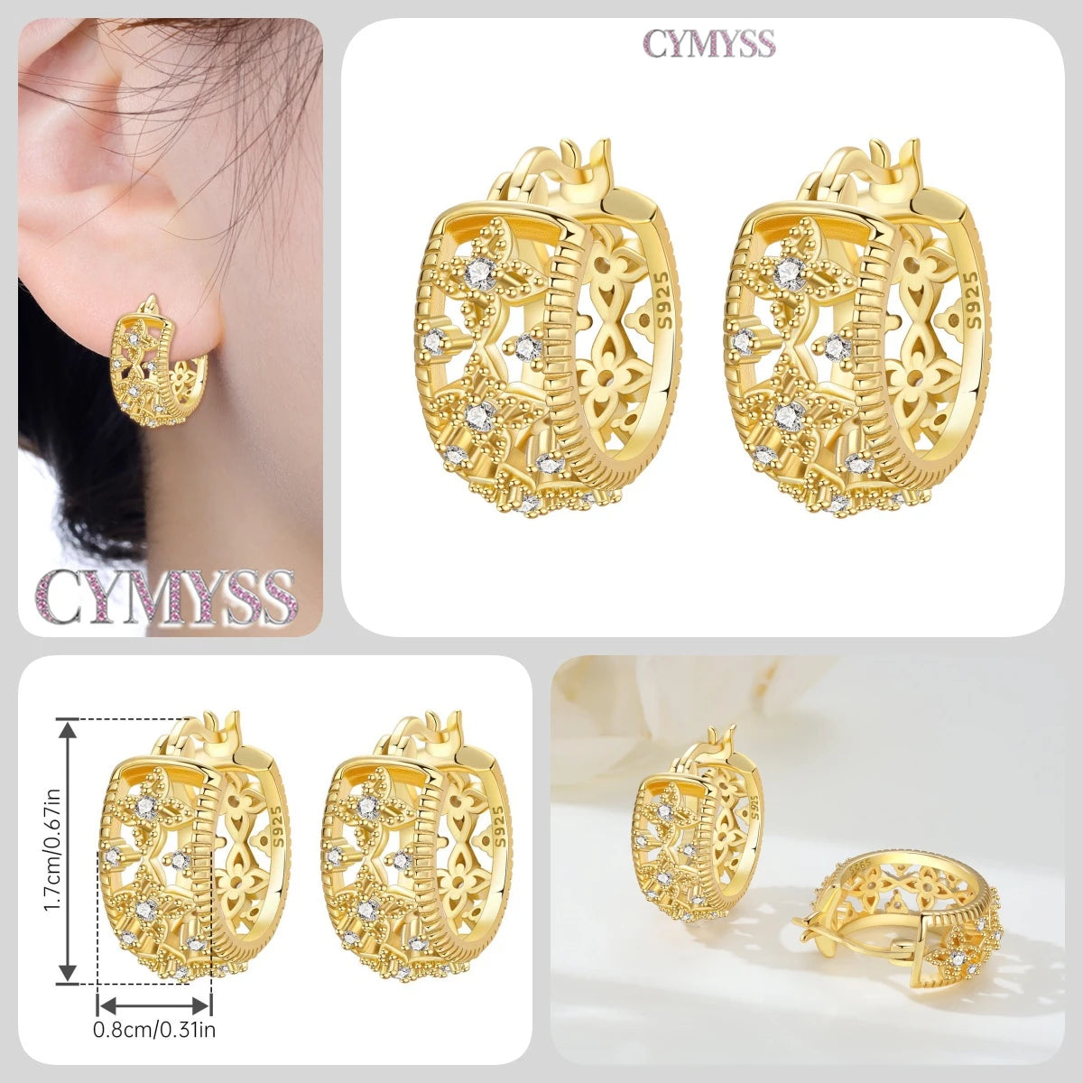 Original 925 Sterling Silver Heart Vintage Luxury Earrings Fashion 18K Gold Hoop Earrings for Women Piercing Jewelry Aretes 2026