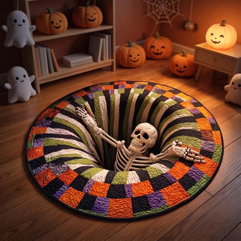 Visual Hole Black Cat Round Halloween Rug Optical Illusion Circular Floor Mat Non Slip Soft Carpet for Bedroom Dorm Home Decor