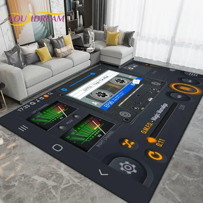 DJ Music Screen Area Rug, Creative Non-Slip Living Room Carpet, Modern Runner Floor Mat for Bedroom & Studio Decor, 1PC