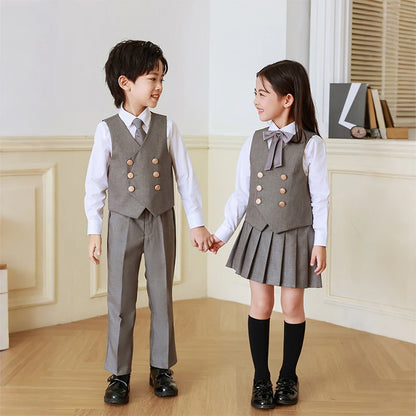 5 Pcs British Style College Kindergarten School Uniform JK Outfits Kid Shirt Pleated Skirt Suit Chorus Performance Costume Dress