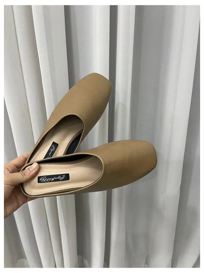 Fashion Square Toe Flat Slippers Women Casual Slip On Mule Luxury Brand Outsides Slides Elegant Pleated Ladies Shoes Sandal Flip