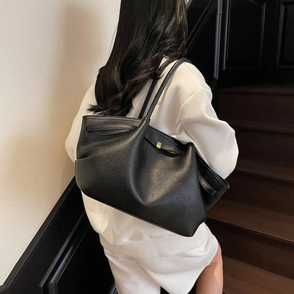 Luxury Lychee Pattern Underarm Shoulder Bags PU Leather Solid Color Women's Handbags Large Capacity Tote Bag Travel