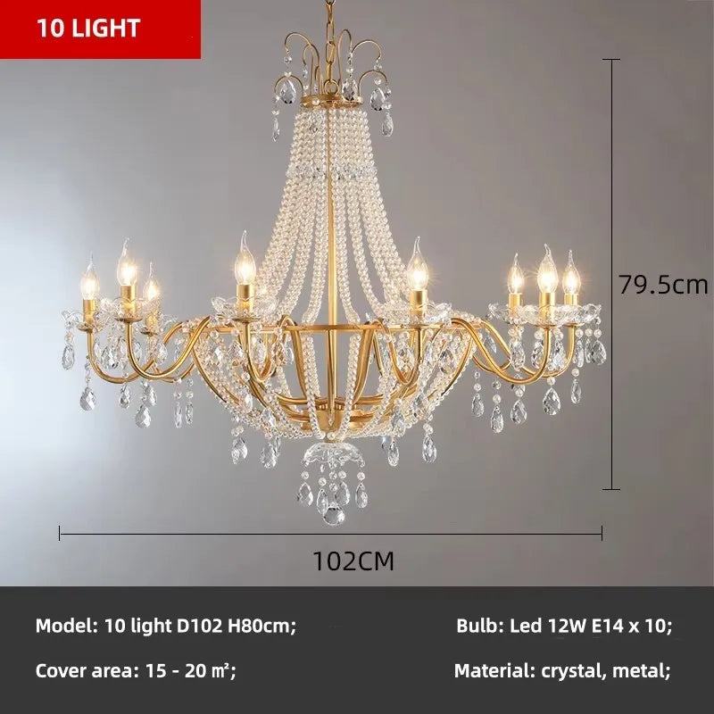 European Living Room Gold Candle E14 Chandelier Luxury Crystal Pearl Led Pendant Lights Villa Decor Led Suspend Lamp Luminarias