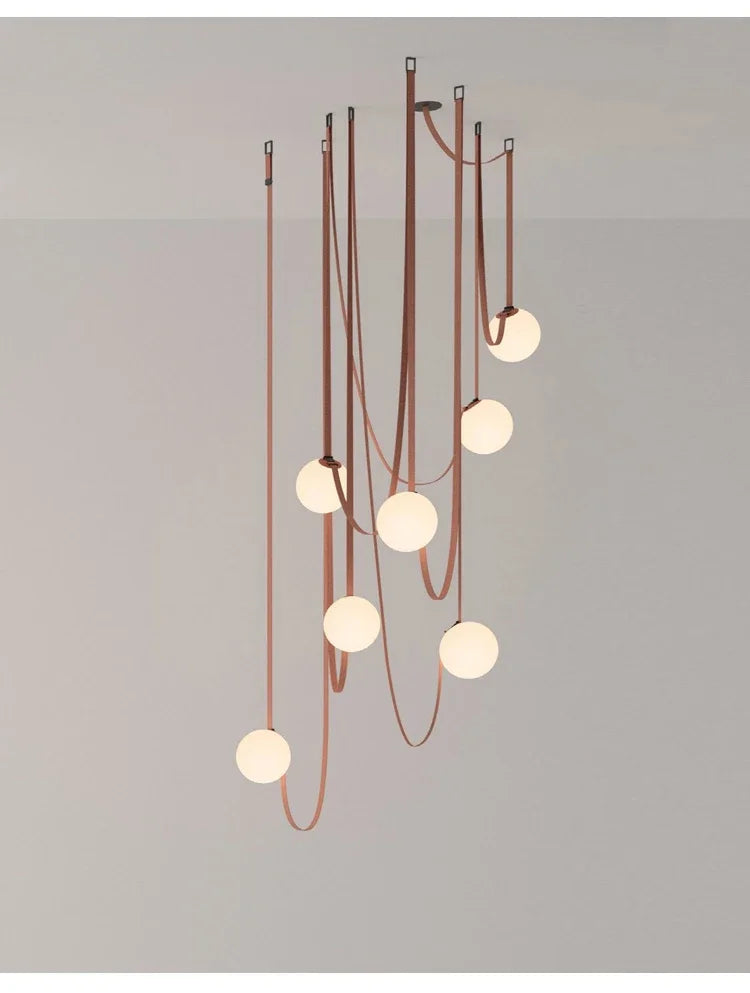 Nordic Leather Chandelier Italian Leather Belt Duplex Staircase Living Room Hotel Restaurant Decoration LED Lamps Pendant Lights