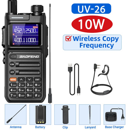 Baofeng UV-26 Walkie Talkie 10W Multi Band Wireless Copy Frequency High Power 999 Channels NOAA with Type-C Charger Ham Radio