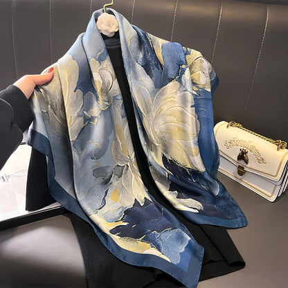 Latest Design Print Head Scarves Women Four Seasons Foulard Satin Square For Ladies Shawls 90*90 Silk Scarf Muslim Hijab