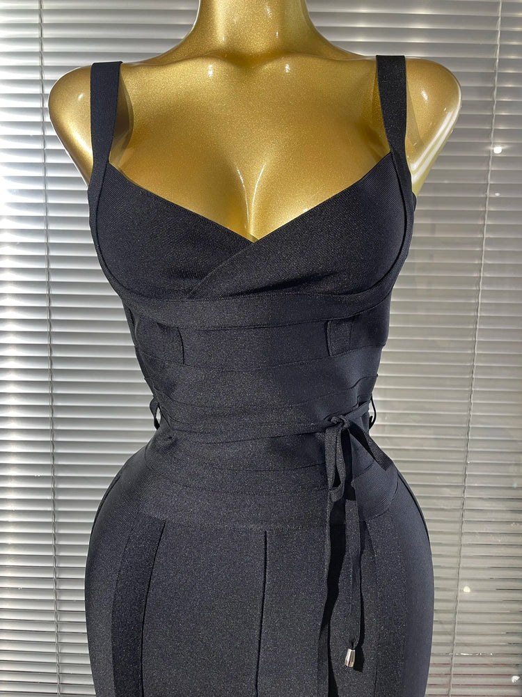 High Quality Women Sleeveless Sexy V-Neck Bodycon Bandage Long Jumpsuit Fashion Celebrate Evening Party Birthday Wear