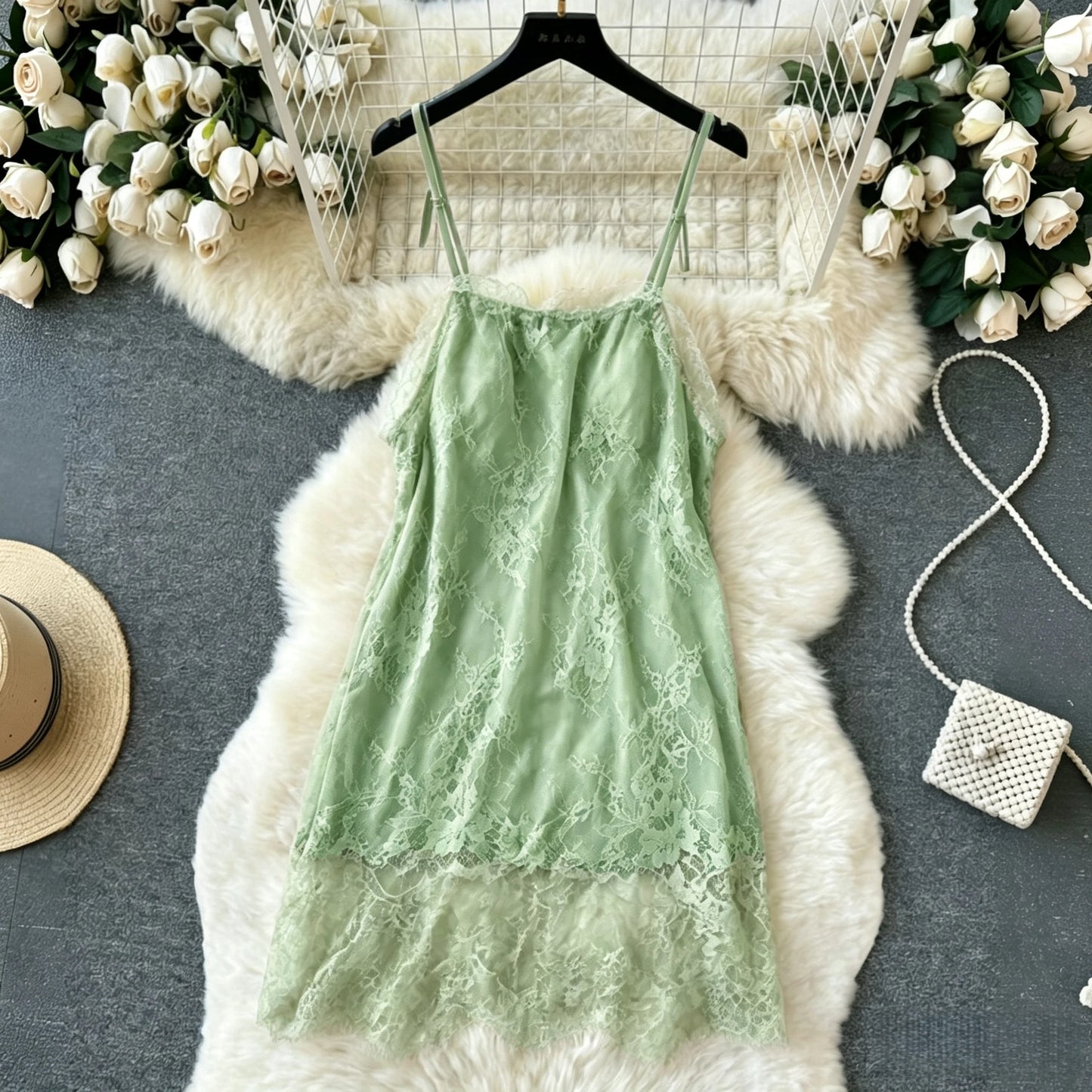 Ladies Summer One Piece Slip Dress With Bow Lace Suspenders Sexy Solid Mini Dress Loose Slash Neck Girls Hotsweet Thin Soft New