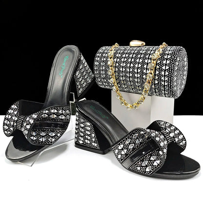 QSGFC Italian Style Women Banquet Shoes And Bag With Rhinestone Decoration Three-Dimensional Small Bag Match Women High Heel
