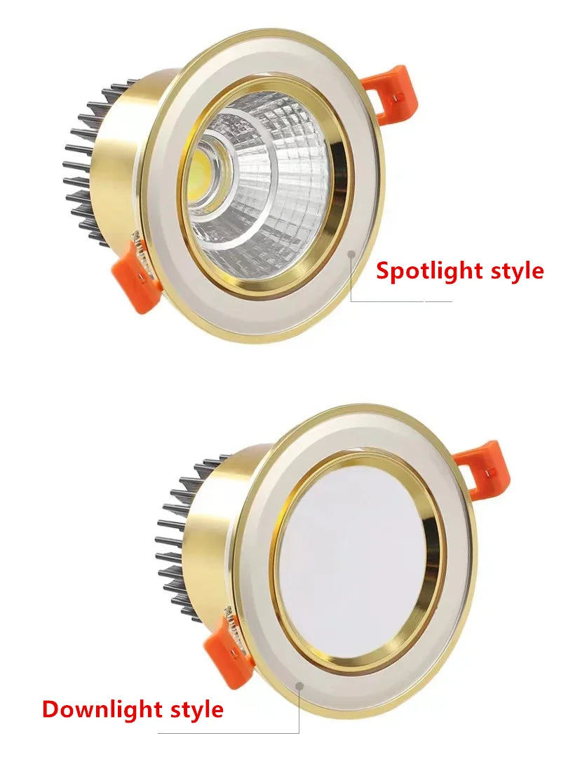 Gold Electroplating Ultra-High Quality Recessed LED Downlights Dimmable 7W9W12W15W COB Ceiling Spotlights AC90~260V For Home Use