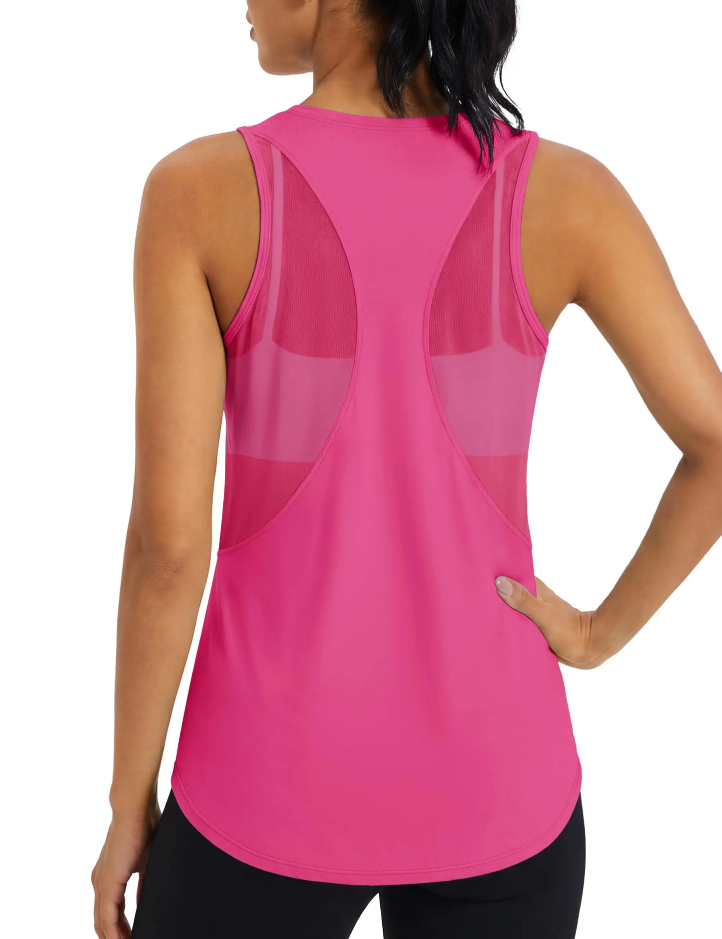 TACVASEN Womens Mesh Racerback Workout Tank Top Yoga Sleeveless Shirt High Low Curved Hem Quick Dry Breathable Athletic Vest