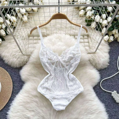 Women Lace Patchwork Velour Strappy Catsuits Fashion One Piece Combination Rompers Erotic Fashion Sexy Bunny Bodysuits Cosplay