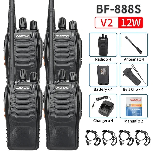 2/4PCS Baofeng BF-888S V2 Walkie Talkie Dual Band Portable Long Range UHF 400-470MHz USB/EU/US Ham Two Way Radio for Hunting