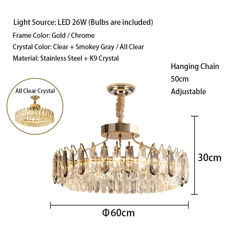Clear Crystal Ceiling Chandeliers New LED Lights Luxury Rectangle Hanging Lamp Modern Home Decor Lustres for Dining Room Table