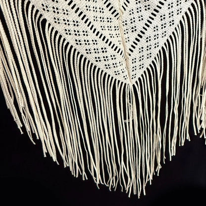 Versatile 140×140cm Lace Shawl Elegant Hollowed-out Design Knitted Shawl Breathable Tassel Shawl for Women