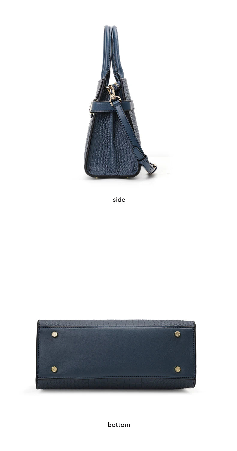 Genuine Leather Cowhide Women's HandbagConvertible for Crossbody & Shoulder Carry, with Silk Scarf, Crocodile Pattern Tote Bag