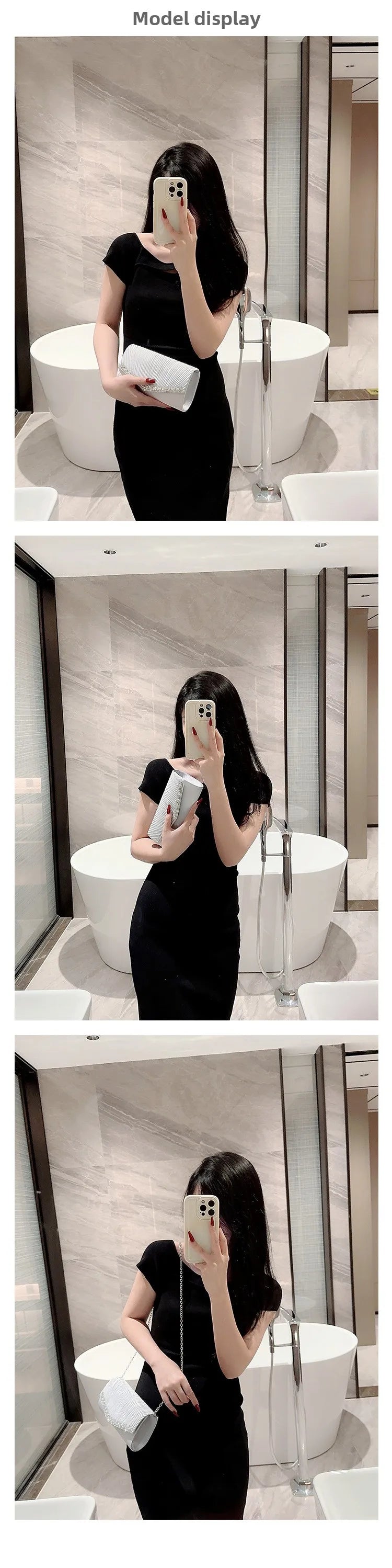 Women Evening Clutch Bags Elegant Luxury Female Silver/Black/White Clutch Wedding Purse Party Handbag Ladies Chain Shoulder Bags