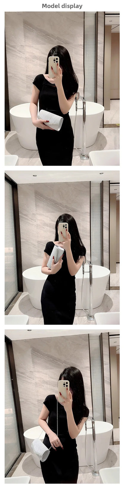 Women Evening Clutch Bags Elegant Luxury Female Silver/Black/White Clutch Wedding Purse Party Handbag Ladies Chain Shoulder Bags