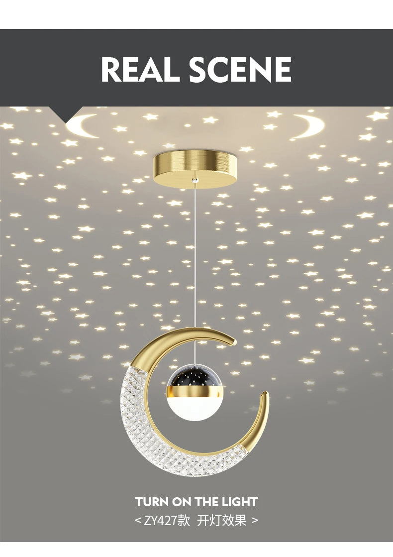 Creative led Ceiling Light with Moon Stars Modern Asile Ceiling Lights Gold/Black Atmosphere Ceiling Hanging Lamp Loft Lighting