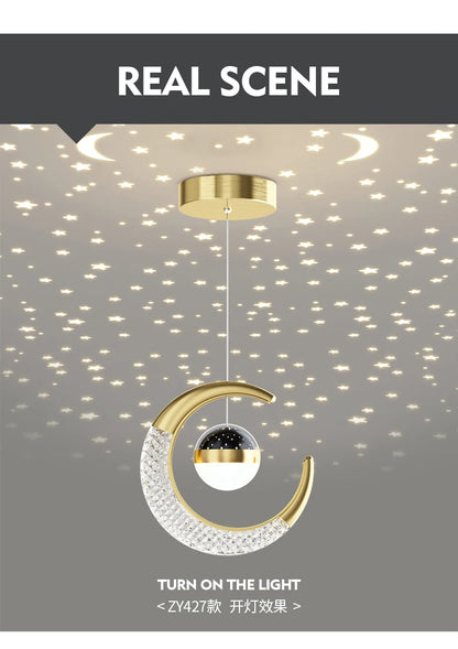 Creative led Ceiling Light with Moon Stars Modern Asile Ceiling Lights Gold/Black Atmosphere Ceiling Hanging Lamp Loft Lighting