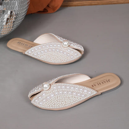 Women Slippers Summer Fashion Rhinestone Home Women Mules Shoes Elegant Slippers Luxury Designer Flat Sandals House Slides Women