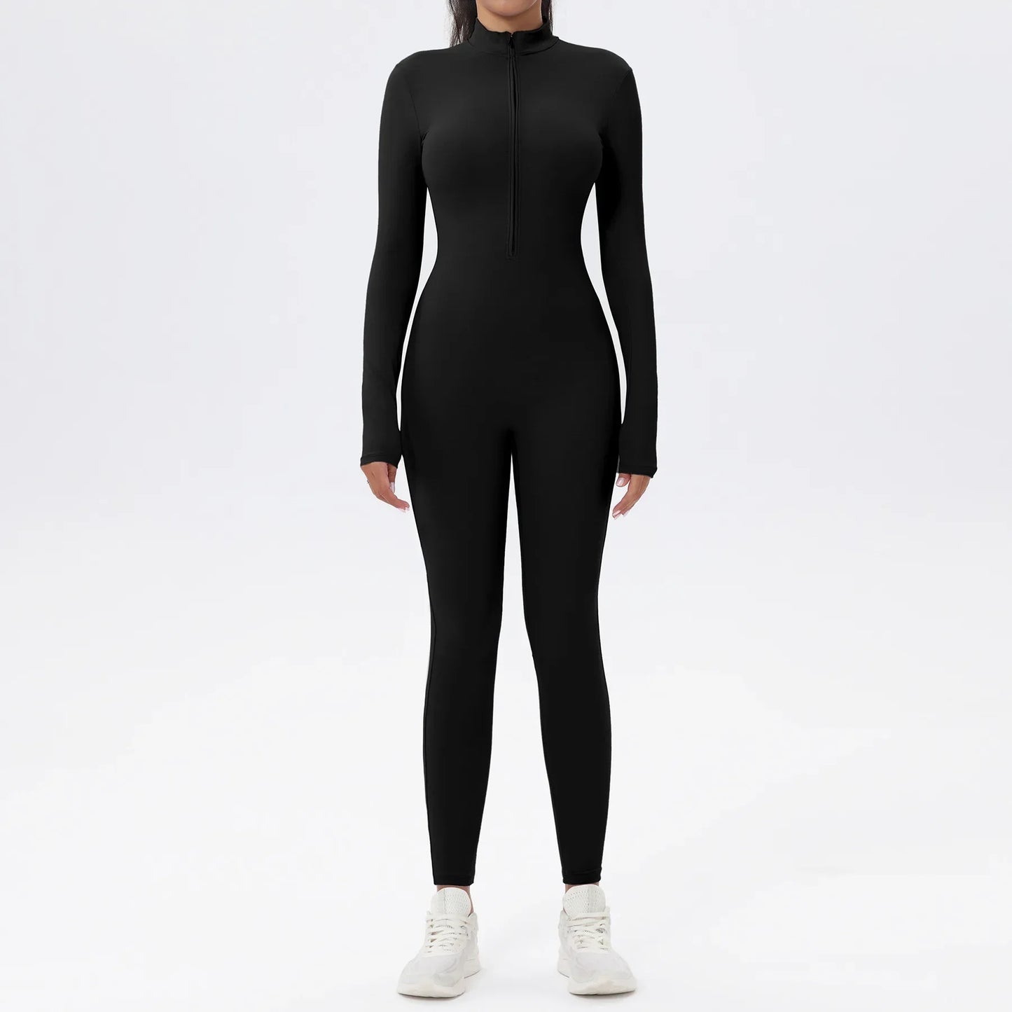 European and American popular zippered long-sleeved trouser jumpsuit slim fit hip-lifting sportswear yoga wear