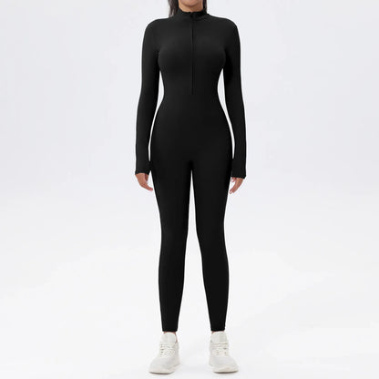 European and American popular zippered long-sleeved trouser jumpsuit slim fit hip-lifting sportswear yoga wear