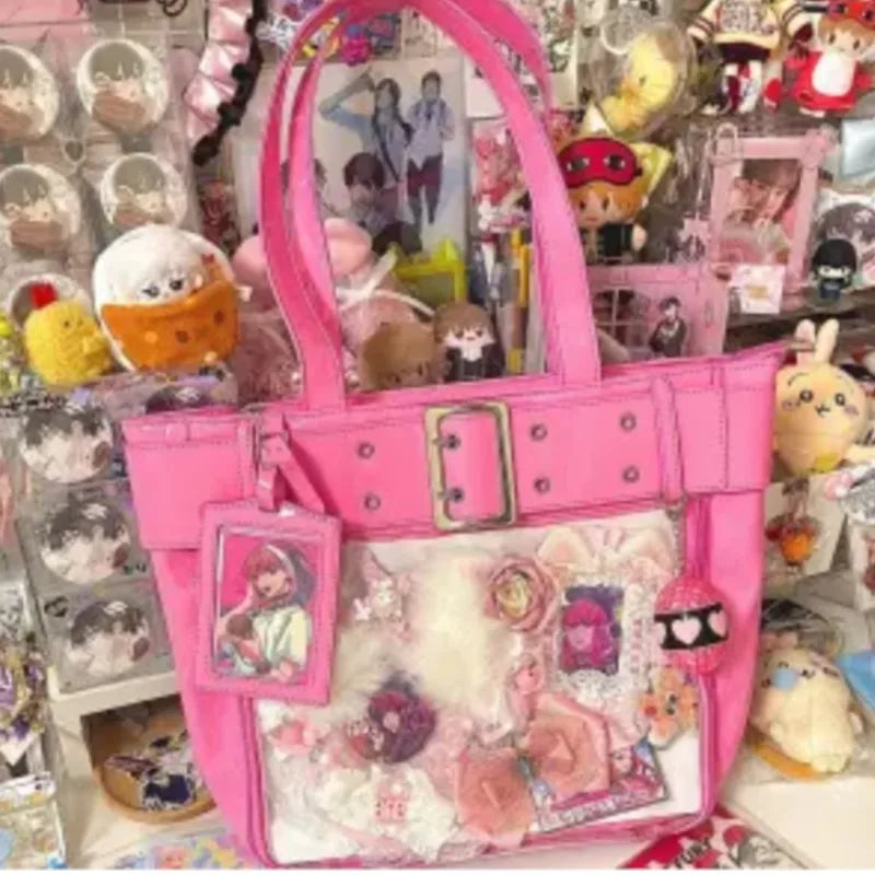 JIAERDI Harajuku Pink Ita Bags Women Japanese Transparent Pu Leather Large Capacity Tote Bag Female Hot Girls Handbag Aesthetic