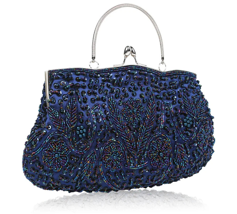 Women's Retro Small Totes Evening Bags Beaded Embroidered Ladies Clutch Purse Shoulder Chain Wedding Party Handbags Bags Purses