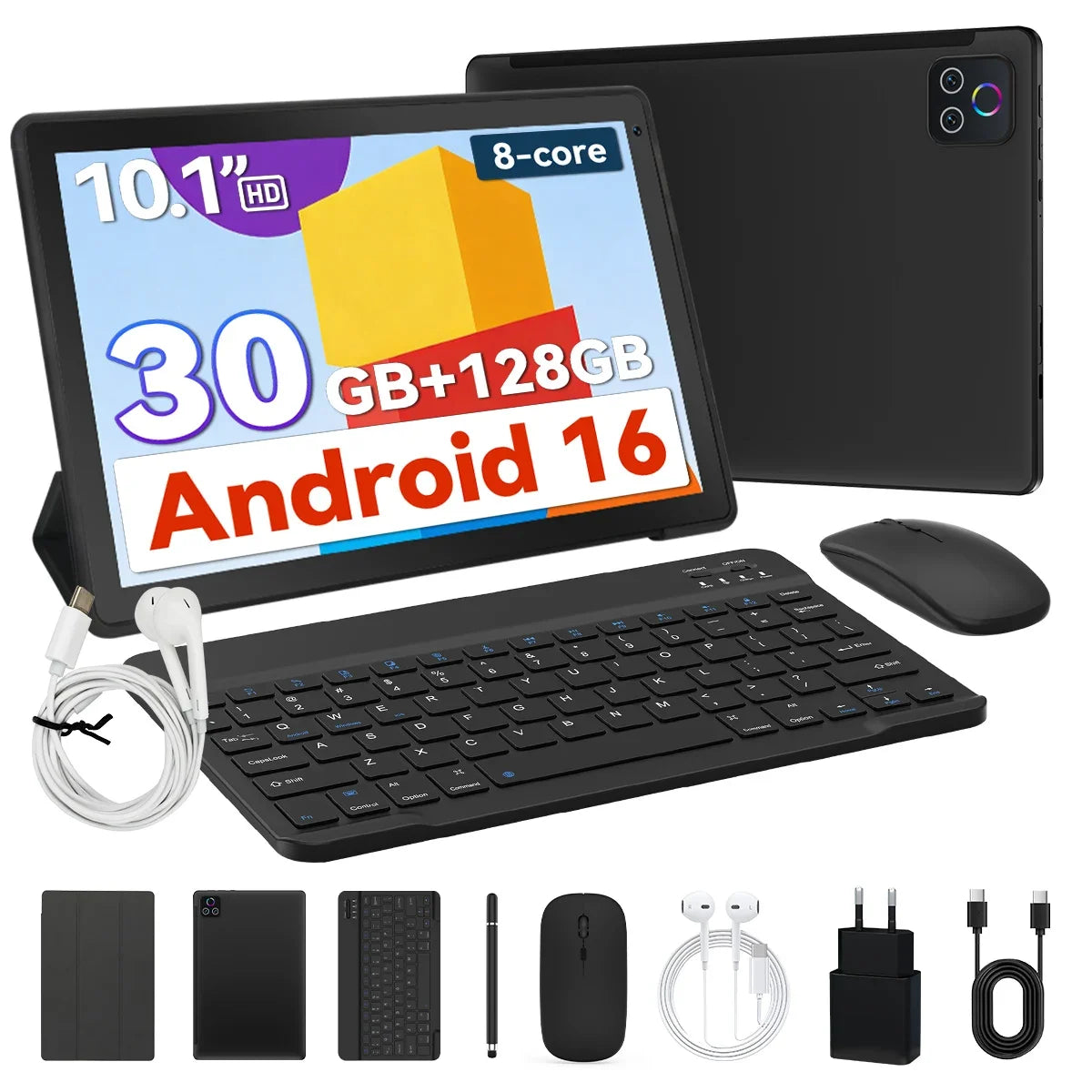 URAO 2026 Newest Tablet 10 Inch Android 16 30GB+128GB 1TB Expansion WiFi6 Dual Camera Stylus Keyboard Mouse Headphone PC PAD Set