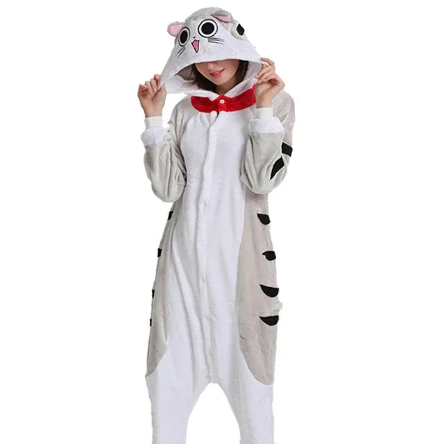 Winter Cat Pajamas Onesie Adults Kigurumi Unicorn Animal Sleepwear Slipper Onesies Women Men Kids Flannel Nightwear Home Clothes