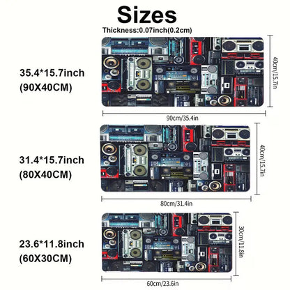 Vintage Boombox Radio Large Gaming MousePad Non Slip Keyboard Desk Mat Retro Audio Device Print Desktop Mousepad Gamer Table Mat