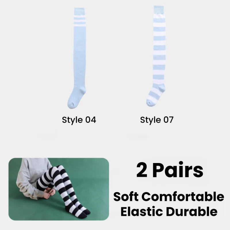 1/2 Pairs Women Over The Knee Socks Cotton Thigh High Socks Black White Blue Colorful Striped Pattern Fashion Casual Daily Wear