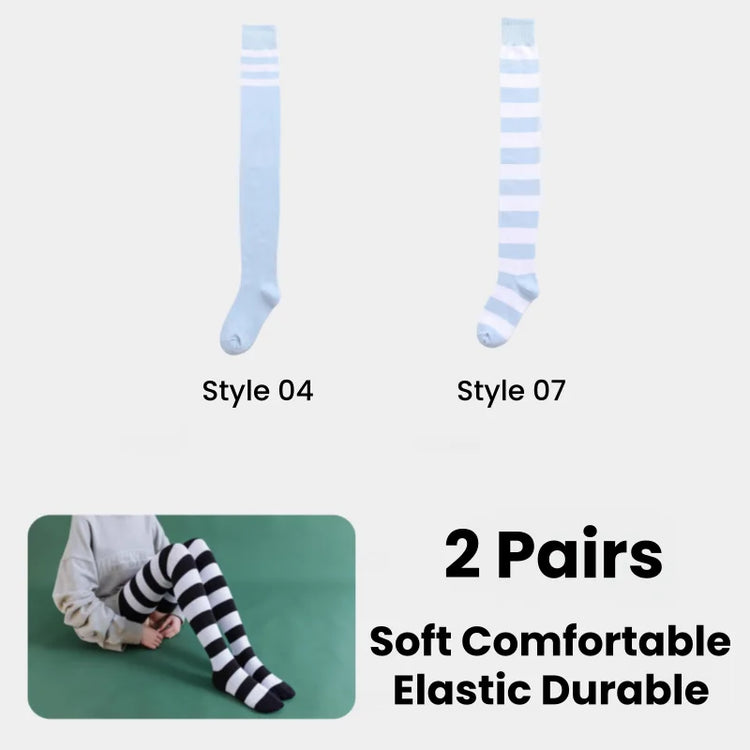 1/2 Pairs Women Over The Knee Socks Cotton Thigh High Socks Black White Blue Colorful Striped Pattern Fashion Casual Daily Wear