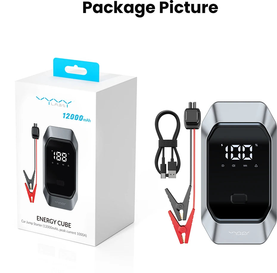 Vyvylabs 1000A Car Jump Starter 12000mAh Portable Battery Starter Emergency 12V Booster Starting Device Power Bank Jump Start