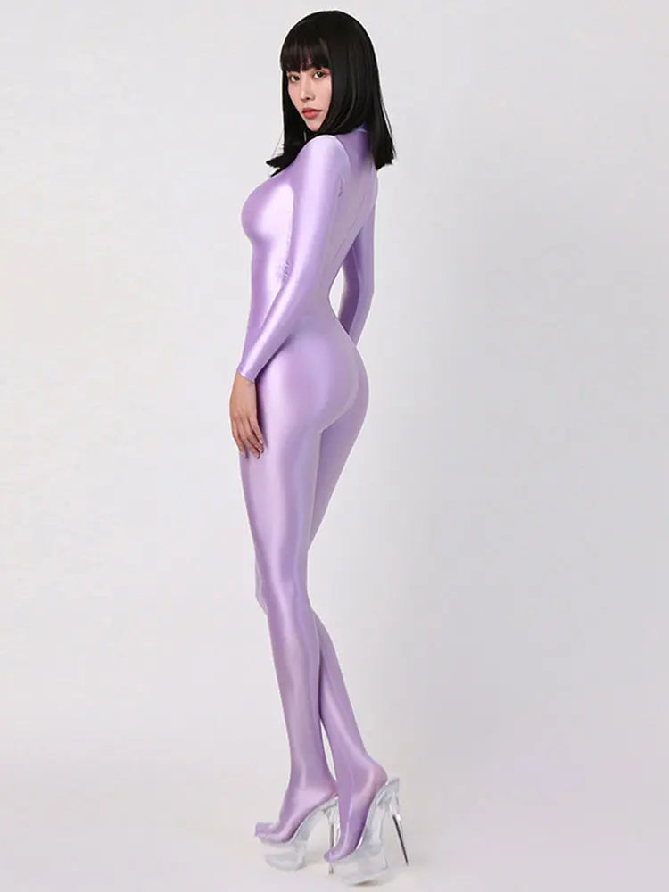 Womens Gym Yoga Pure Color Bodysuit One-piece Playsuits Bodycon Rompers Spandex Silky Tights Cosplay Catsuit Glossy Jumpsuits