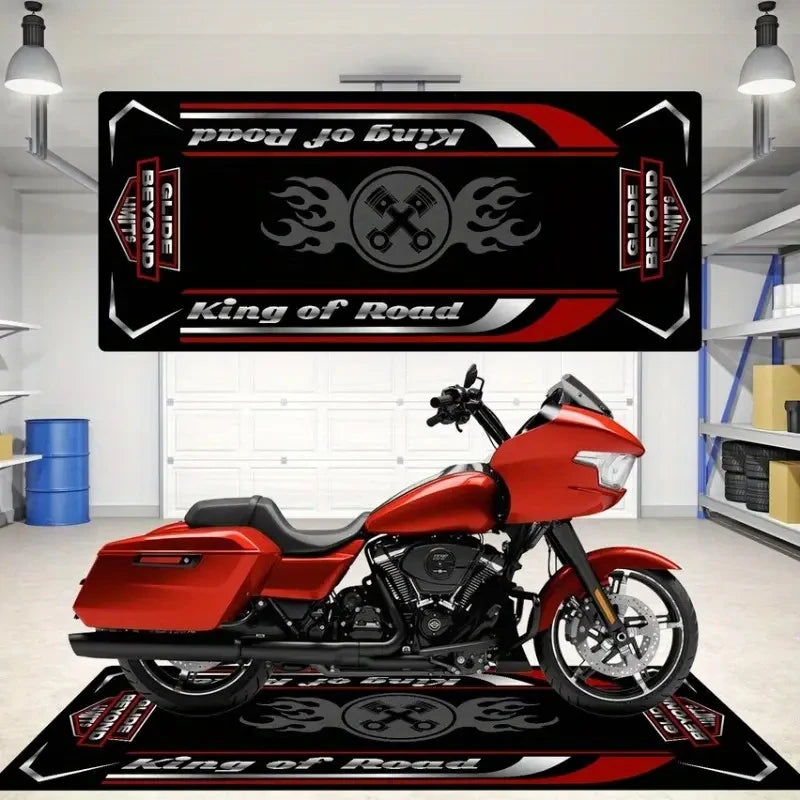 VIKAMA American Motorcycle-Style Rug Stain-Resistant & Non-Slip Entrance Hallway Doormat Motorcycle Parking Rug Home Decor