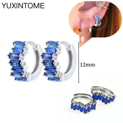 925 Sterling Silver Needle Dark Blue Crystal Silver Earrings Women's Exquisite Heart Blue Pendant Hoop Earrings Luxury Jewelry