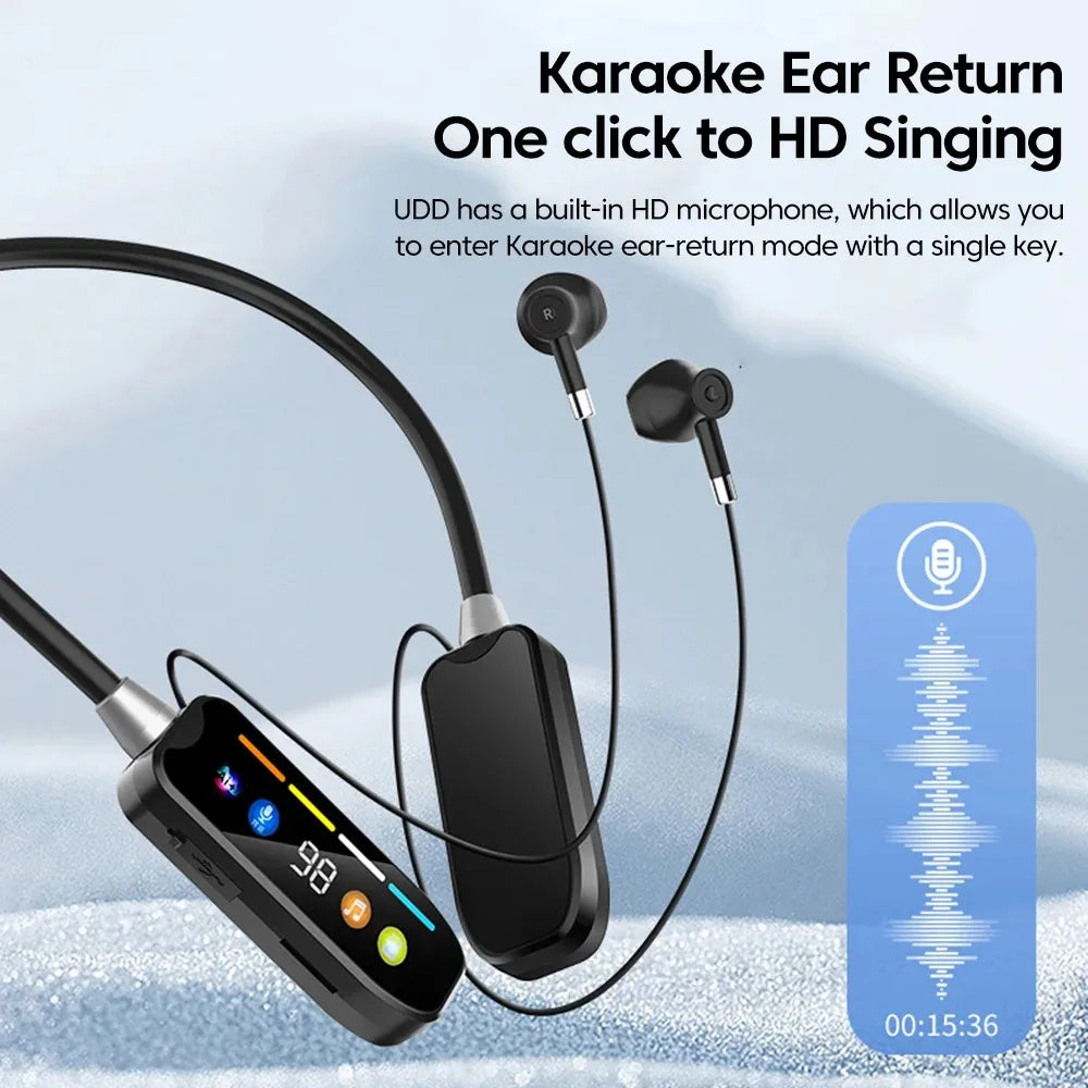 KEBIDUMEI Bluetooth 5.4 Headphones with Screen Neckband Earphones Wireless Headsets HiFi Stereo Sports Earbuds Support TF Card