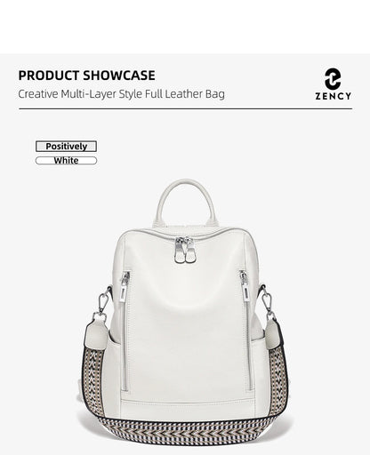 Zency Fashion Genuine Leather Backpack Knapsack Multi-pocket Day Pack Travel Convertible Shoulder Bag for Fall Winter Commuter
