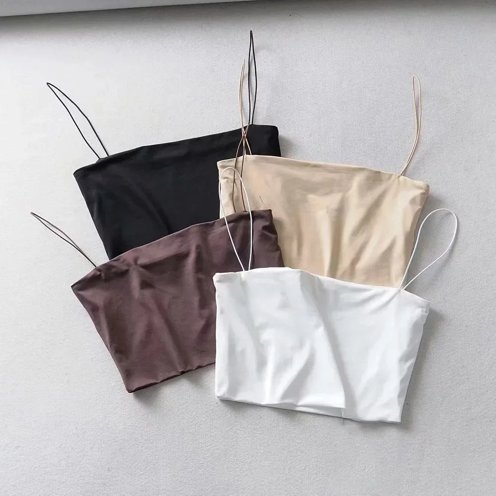 2025 Summer Women's Crop Top Sexy Elastic Cotton Camis sleeveless Short Tank Top Bar