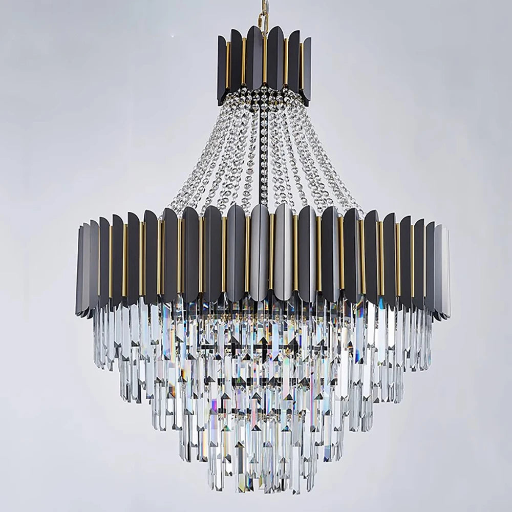 Home Deco Crystal Collection LED Black Gold Chandelier Lighting Lustre Hanging Lamp Suspension Luminaire Lampen For Dinning Room