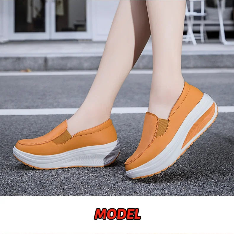 EOFK Women Moccasions Walking Shoes For Work Soft Wedges Platform Loafers Female Black Swing Slip On Casual Non Slip Female Shoe