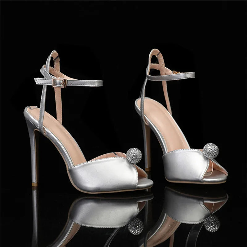 Luxury Pearls Rhinestones Peep toe Women Pumps Sandals Sexy Ankle Strap High Heels Summer Bridal Wedding Party Shoes Sandals