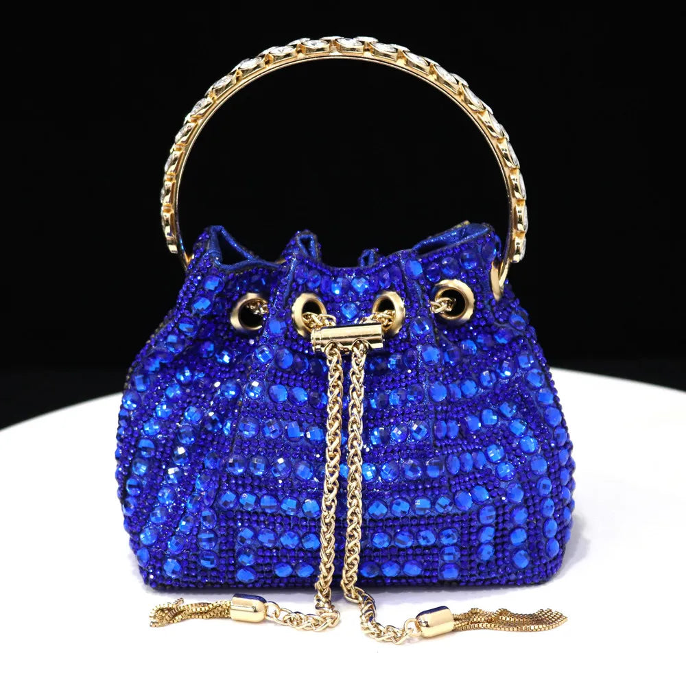 Elegant Multicolor Rhinestone Slingback Heels & Bucket Bag Set Luxury Crystal Matching Kit for Wedding Party Evening Bridal Form
