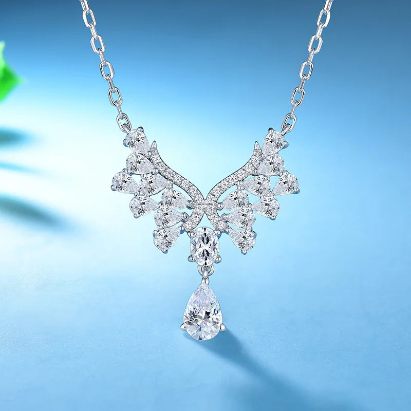 S925 Sterling Silver Necklace Moissanite Necklace Sweet Water Drop Zircon Pendant Necklace Female