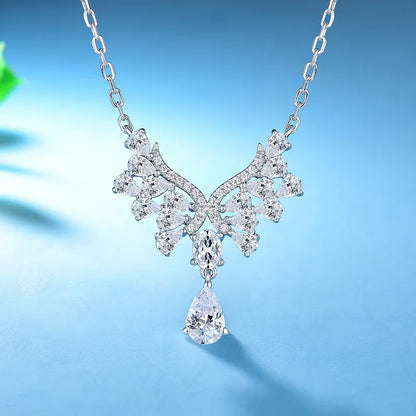S925 Sterling Silver Necklace Moissanite Necklace Sweet Water Drop Zircon Pendant Necklace Female