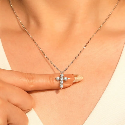 Rrjzz D-Color Moissanite Cross Pendant Necklace for Women VVS1 GRA Lab Imitation Diamond Dainty Necklace Faith Jewelry Gifts