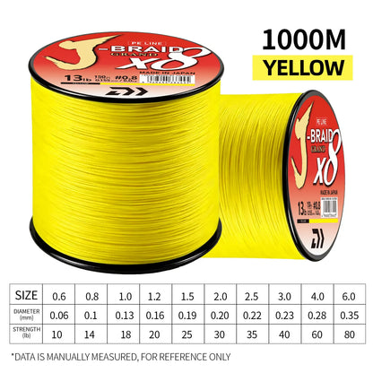 2026 Original X8DAIWA-J Braided Expedition 8 strands Fishing Line PE Super Line Sea Fishing wire 100/150/200/300/500/1000M Pesca